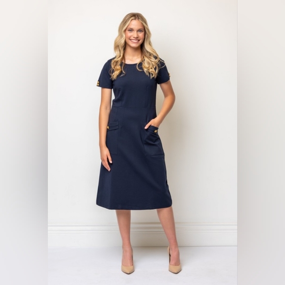 NWT - Ponte Knit Structured Navy A-line Sheath Midi Dress - Size XL - Picture 1 of 13